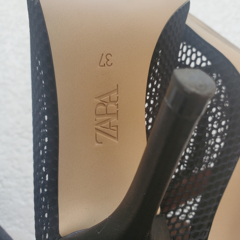 Zara Black Mesh High Heel Sandals - Picture 9 of 11